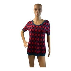 Max & Mia Woman’s Red & turquoise blue. Pull over. Short sleeves. Tunic length.
